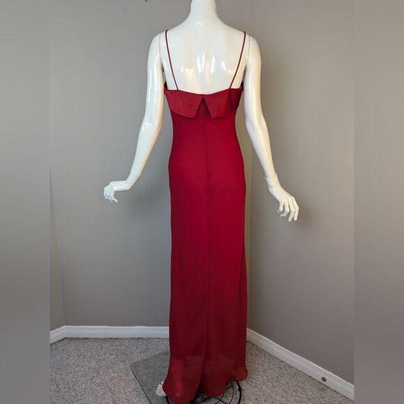 Vintage 90s Red Bias Cut Slip Dress by Jump Satin Sheer Overlay Spaghetti Strap - Picture 10 of 11